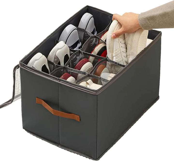 Schuh-Organizer-Box, transparenter Griff, 42 x 32 x 30 cm, platzsparend, faltbar, verstellbare Trenn