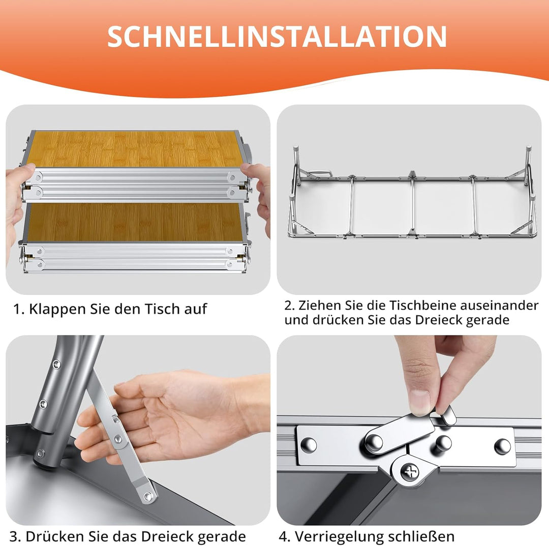 FUNYKICH Kleiner Klappbarer Campingtisch 116x40x26cm, Tragbar Picknicktisch mit dicker Aluminium Rah
