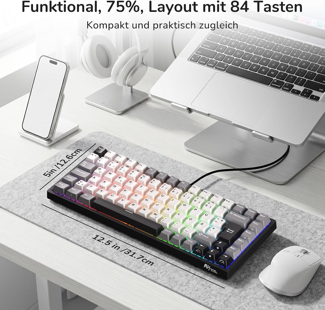 RK ROYAL KLUDGE RK84-DE Kabelgebundene 75% TKL RGB Hot Swapable Mechanische Gaming-Tastatur,Deutsche