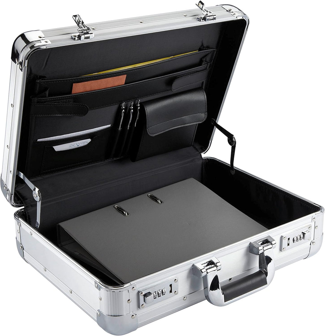 Aktenkoffer (7) D208 Alu-silber 15,4" Attachèkoffer LUXUS für Manager 45cm Dermata/lefox