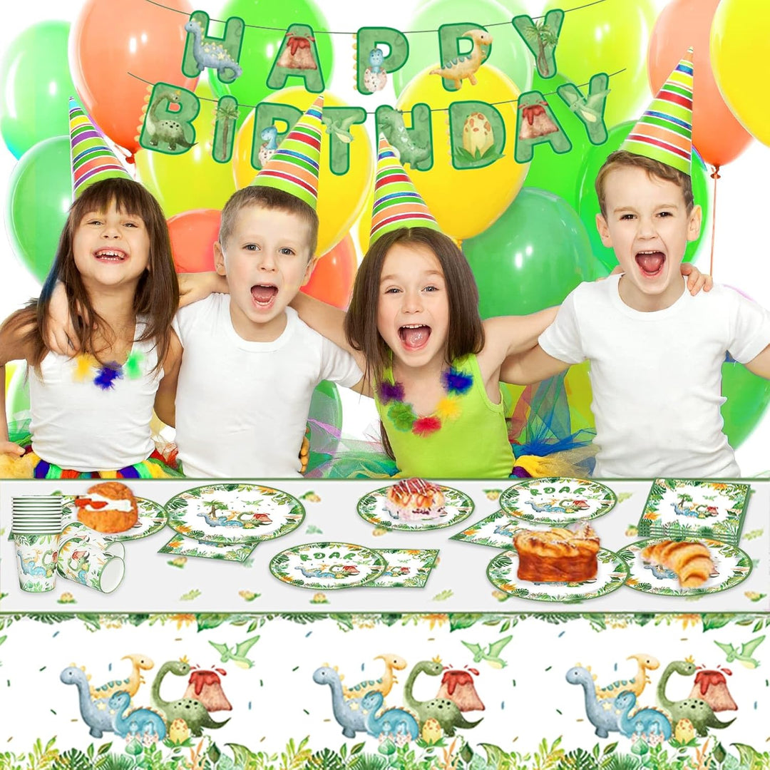 Dinosaurier Geburtstag Geschirr Set, 16 Gäste Dino Partygeschirr Pappteller Kindergeburtstag, Pappte