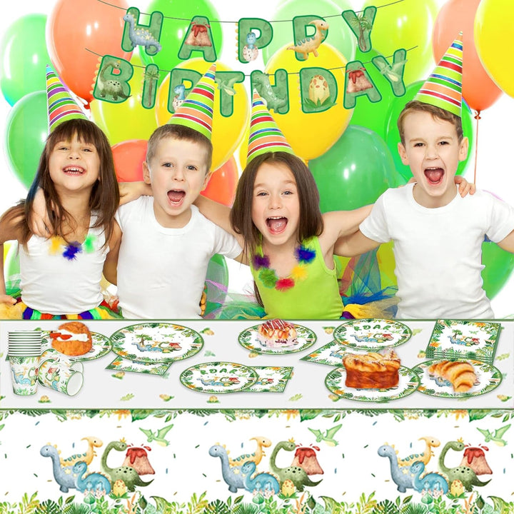 Dinosaurier Geburtstag Geschirr Set, 16 Gäste Dino Partygeschirr Pappteller Kindergeburtstag, Pappte