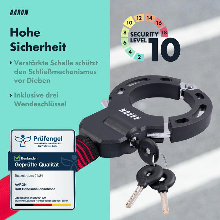 AARON Handschellenschloss für E-Scooter - Hochsicherheits-Design - Flexibles Fahrradschloss mit Stah