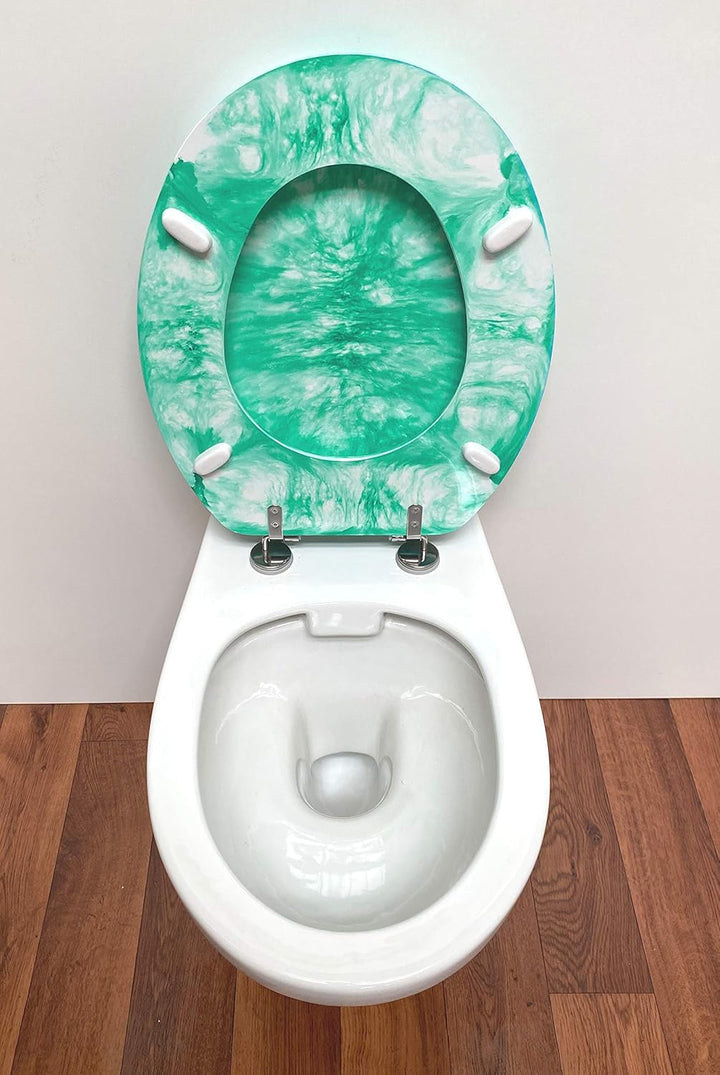 ADOB Toilettensitz, WC Sitz Klobrille Marmor grün, Edelstahlscharniere, Grün, Marmor Grün