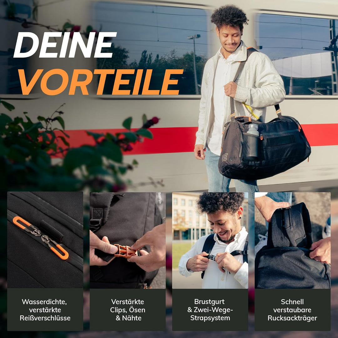 Sporttasche [RECYCELTES PET] 50L – Gym Bag und Rucksack in Einem – wasserdichte Trainingstasche Herr