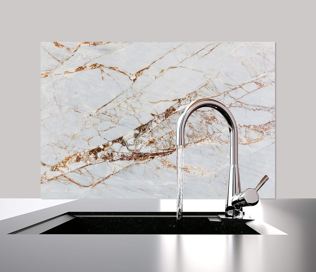 Cuadros Lifestyle Küchen Spritzschutz „Weisser Marmor“ 60x40 | Küchenrückwand | Alu-DiBond | Fliesen