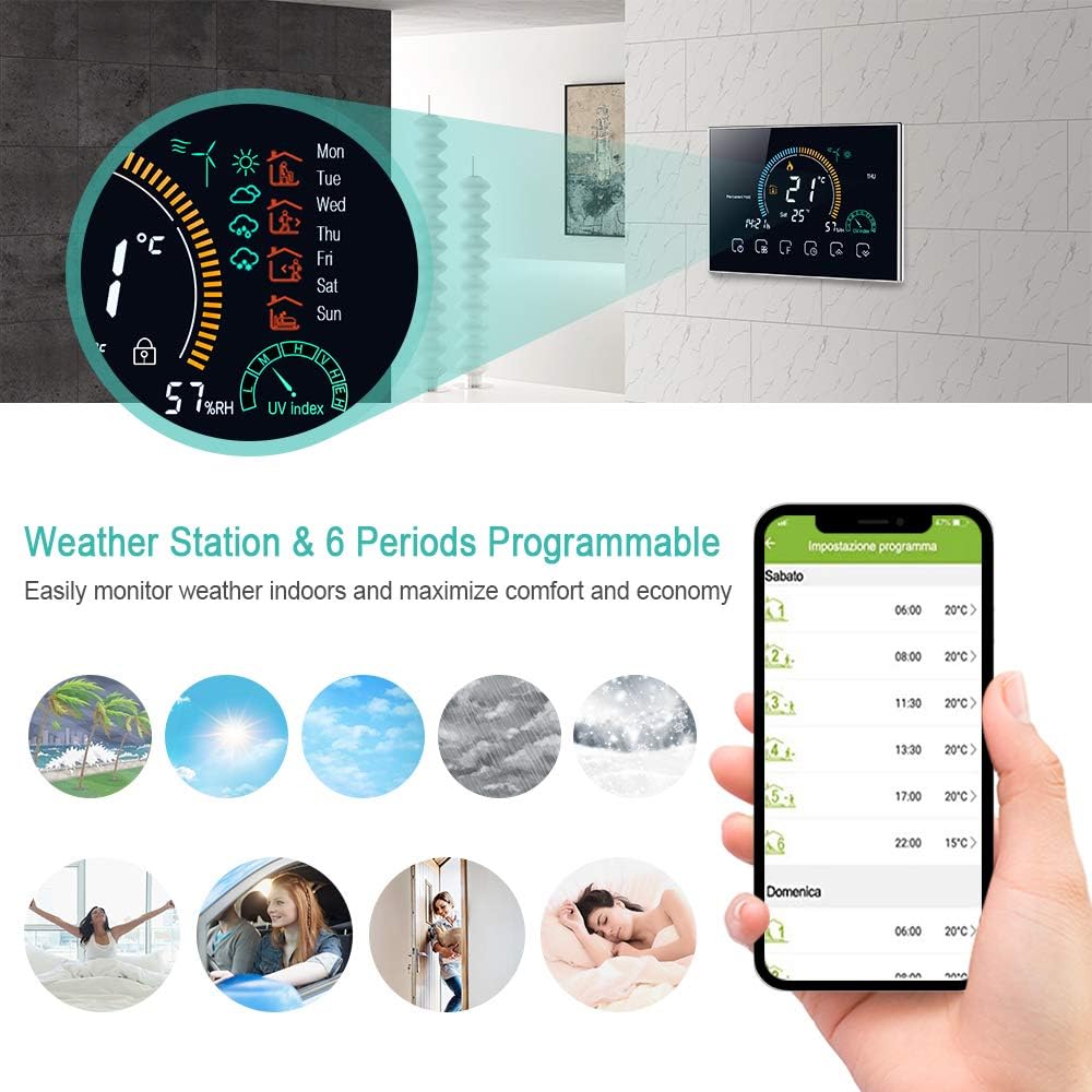 Irishom WiFi Raumthermostat für Gaskessel Thermostat mit 4,8 Zoll LCD-Bildschirm 5+1+1 Programmierba