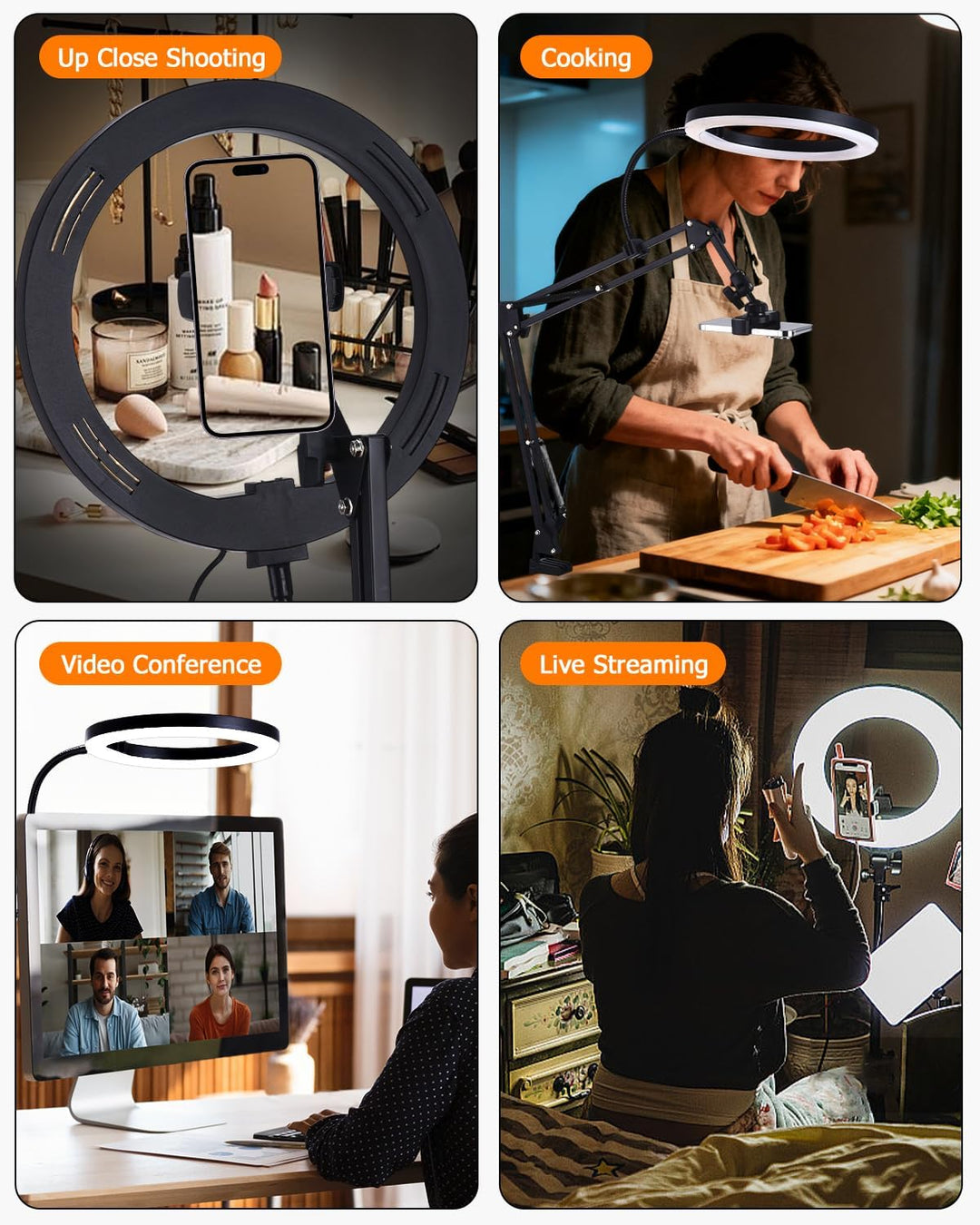 Handy Stativ mit Ringlicht, 10” Overhead Stativ Handy mit Fernsteuerung, Flexibler Tisch Kamera Arm