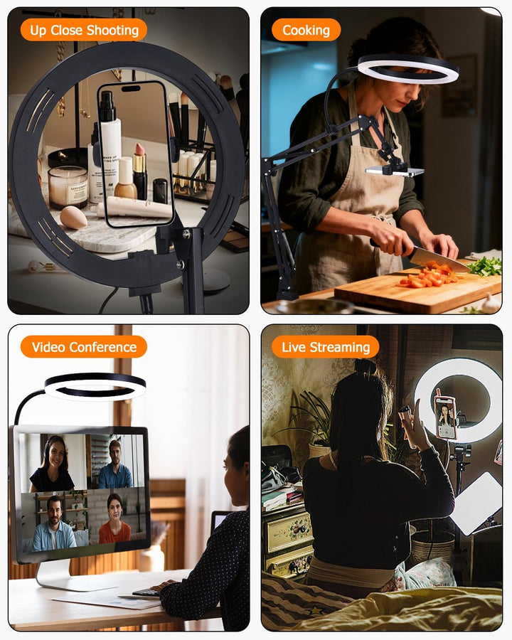 Handy Stativ mit Ringlicht, 10” Overhead Stativ Handy mit Fernsteuerung, Flexibler Tisch Kamera Arm