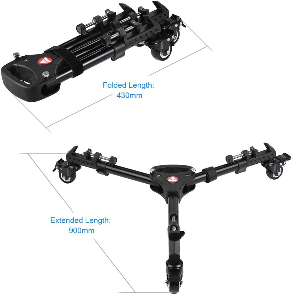RGBS Photography Professional Heavy Duty Universal Folding Tripod Dolly with Rubber Wheels and Adjus