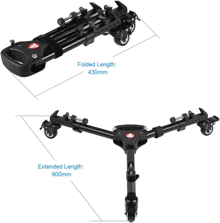 RGBS Photography Professional Heavy Duty Universal Folding Tripod Dolly with Rubber Wheels and Adjus