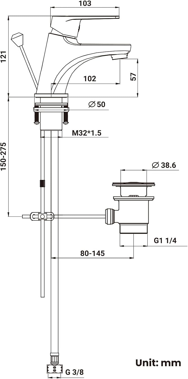 CECIPA Wasserhahn Bad, Waschtischarmatur Mit Zugstange Ablaufgarnitur, Mischbatterie, Armatur Waschb