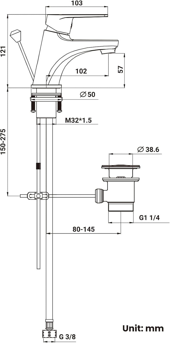 CECIPA Wasserhahn Bad, Waschtischarmatur Mit Zugstange Ablaufgarnitur, Mischbatterie, Armatur Waschb