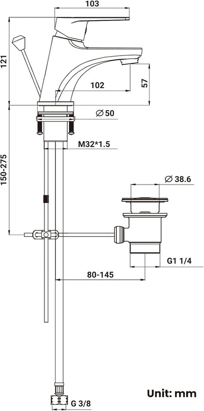CECIPA Wasserhahn Bad, Waschtischarmatur Mit Zugstange Ablaufgarnitur, Mischbatterie, Armatur Waschb