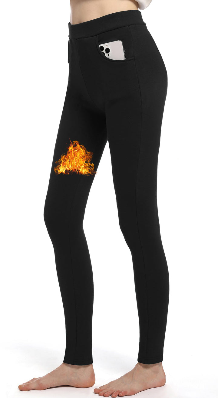 Baumwolle Thermo Leggings mit Taschen, Gefütterte High Waist Damen Winter Leggings mit Fleece, Dicke