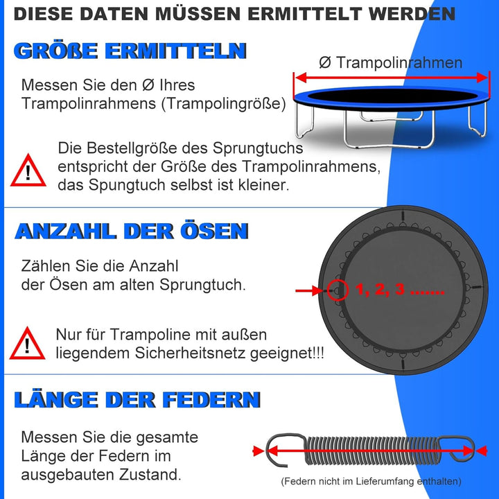 Trampolin Sprungtuch Ø 183 185 244 250 275 277 300 305 366 370 335 337 396 400 427 430 457 460 487 4