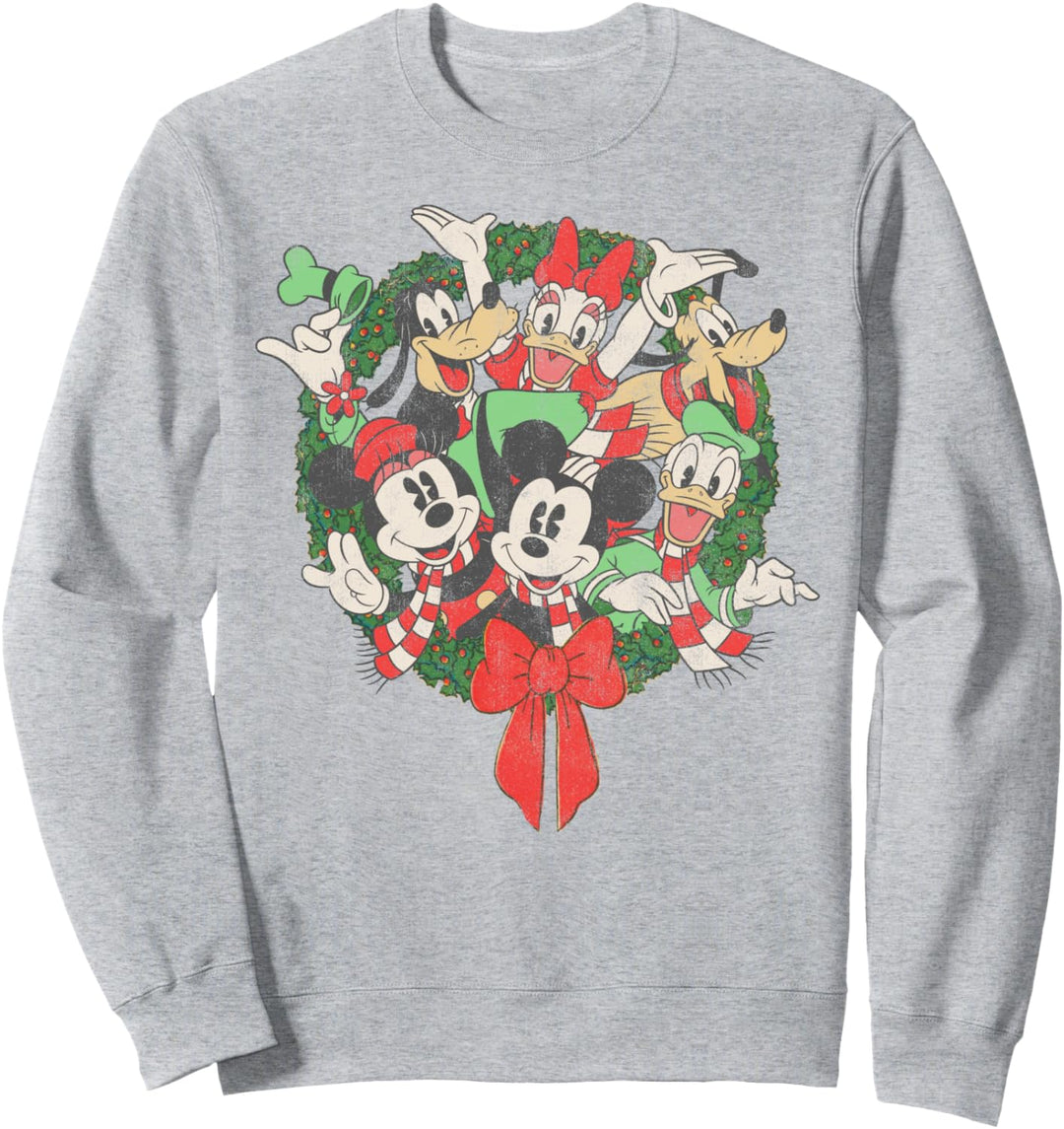 Disney Mickey And Friends Christmas Group Shot Wreath Sweatshirt