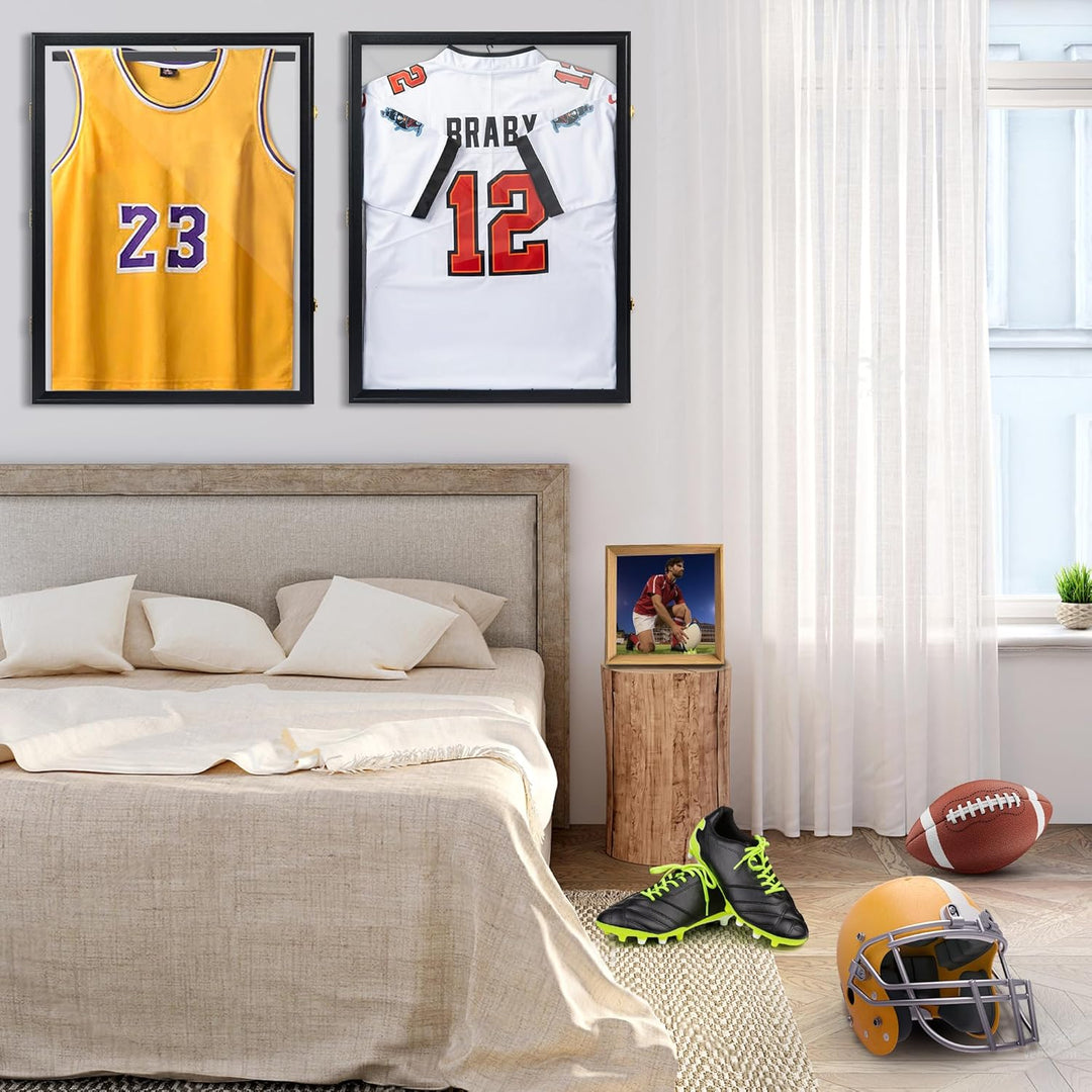 Trikotrahmen 60 x 80CM, Objektrahmen für Fussballtrikot, 3D Schwarzer Bilderrahmen für Trikot, Bilde