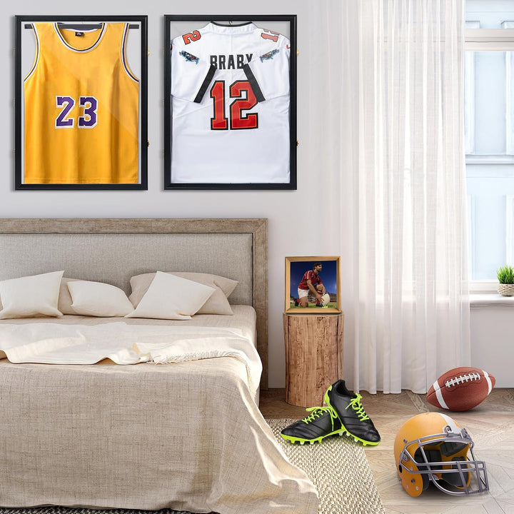 LASIK Trikotrahmen 60 x 80 CM, Objektrahmen für Fussballtrikot, 2 Sets | 3D Schwarzer Bilderrahmen f
