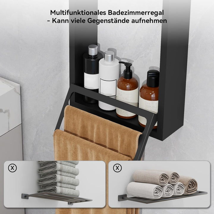 ZealWe Wandregal 3 Ebenen Badregale, Badezimmerregal mit Handtuchhalter, Badezimmer Regal Wand 30x10