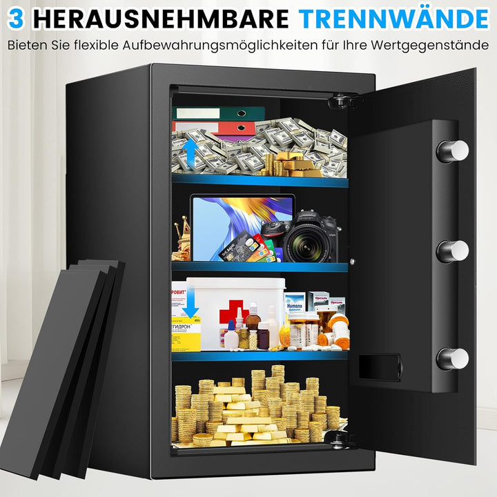 80L Tresor mit Feuerfester Dokumententasche, Feuerfest Safe Tresor mit Zahlenschloss, Ersatzschlüsse