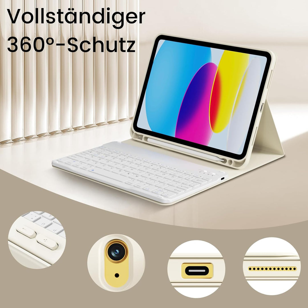 Hülle mit Tastatur für iPad A16 11 Generation 2025 (11 Zoll), iPad 10 Generation 2022 (10.9 Zoll) mi