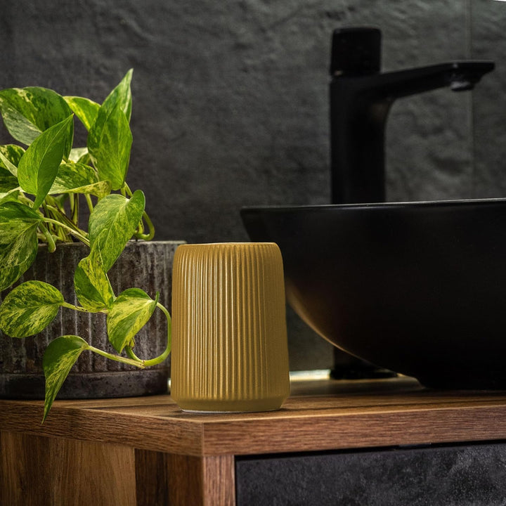 KADAX Badezimmer Zubehör Set, Modernes Badzubehör, Badaccessoires aus Keramik, Bad Accessoires (Gelb