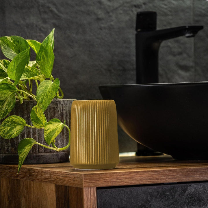 KADAX Badezimmer Zubehör Set, Modernes Badzubehör, Badaccessoires aus Keramik, Bad Accessoires (Gelb