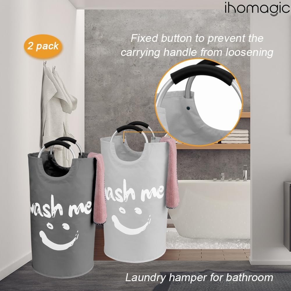 IHOMAGIC 2er Wäschekorb 91L Faltbar Wäschesammler Wäschetonne Stoff Wäschebox mit Griff, Gross Wäsch