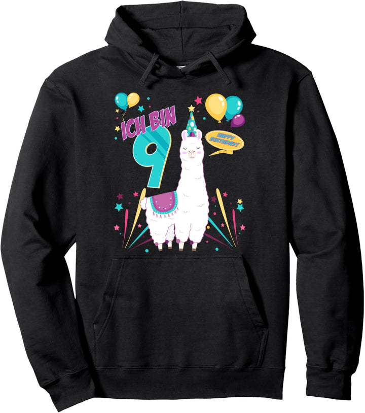 Kinder Geburtstag 9 Jahre (neun) Mädchen Lama Alpaka Llama Pullover Hoodie