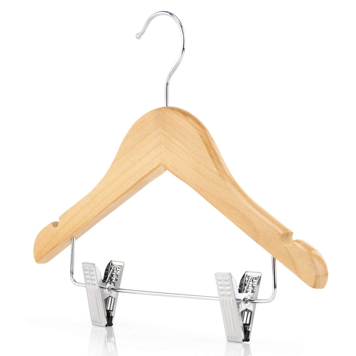 Hangerworld 12 Holz Kinderkleiderbügel 30cm Naturfarben Kinder Kleiderbügel mit Clips 12 Naturfarben