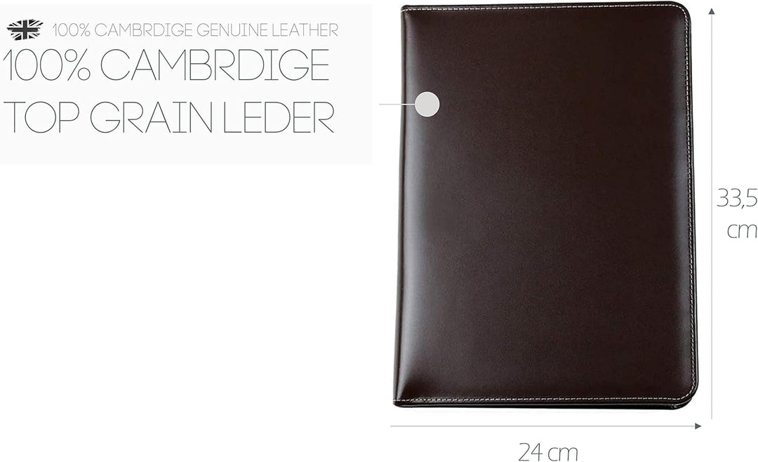 DELMON VARONE - Personalisierbare Tablet Schreibmappe DIN A4 aus Cambridge Top Grain Leder braun, Ko
