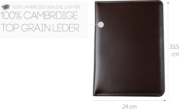 DELMON VARONE - Personalisierbare Tablet Schreibmappe DIN A4 aus Cambridge Top Grain Leder braun, Ko