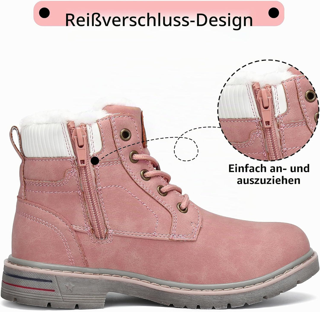 Mishansha Kinder Schnürstiefel Warme Gefüttert Winterschuhe für Jungen Mädchen Gr.24-38 27 EU Rosa,
