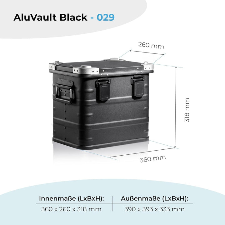 AluVault 029L – Alubox mit Deckel, Aluminium Aufbewahrungsbox, Alukiste, Spritzwassergeschützt, Stau