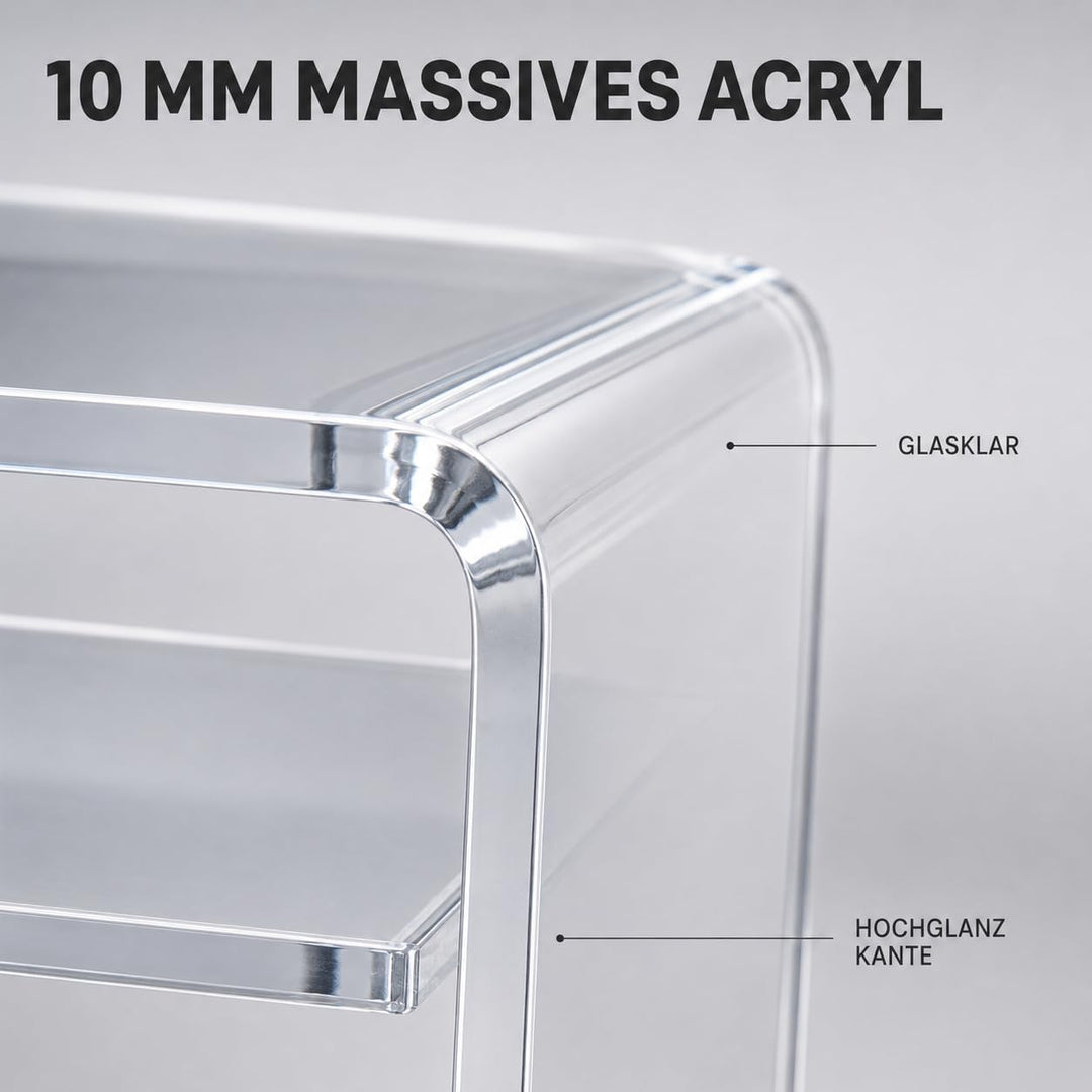 Acrylglas Monitorständer transparent aus deutscher Herstellung - Exklusive Monitorerhöhung mit Zwisc