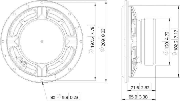 Lavoce 12602516 Subwoofer aus Ferrit, 8 Zoll, Mehrfarbig, Einheitsgrösse