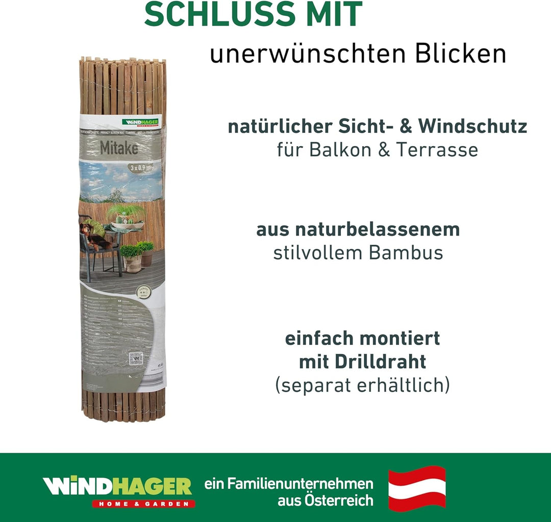 Windhager Sichtschutzmatte Mitake, Zaunmatte aus Bambus, Bambusmatte, Sichtschutz-Zaun aus naturbela