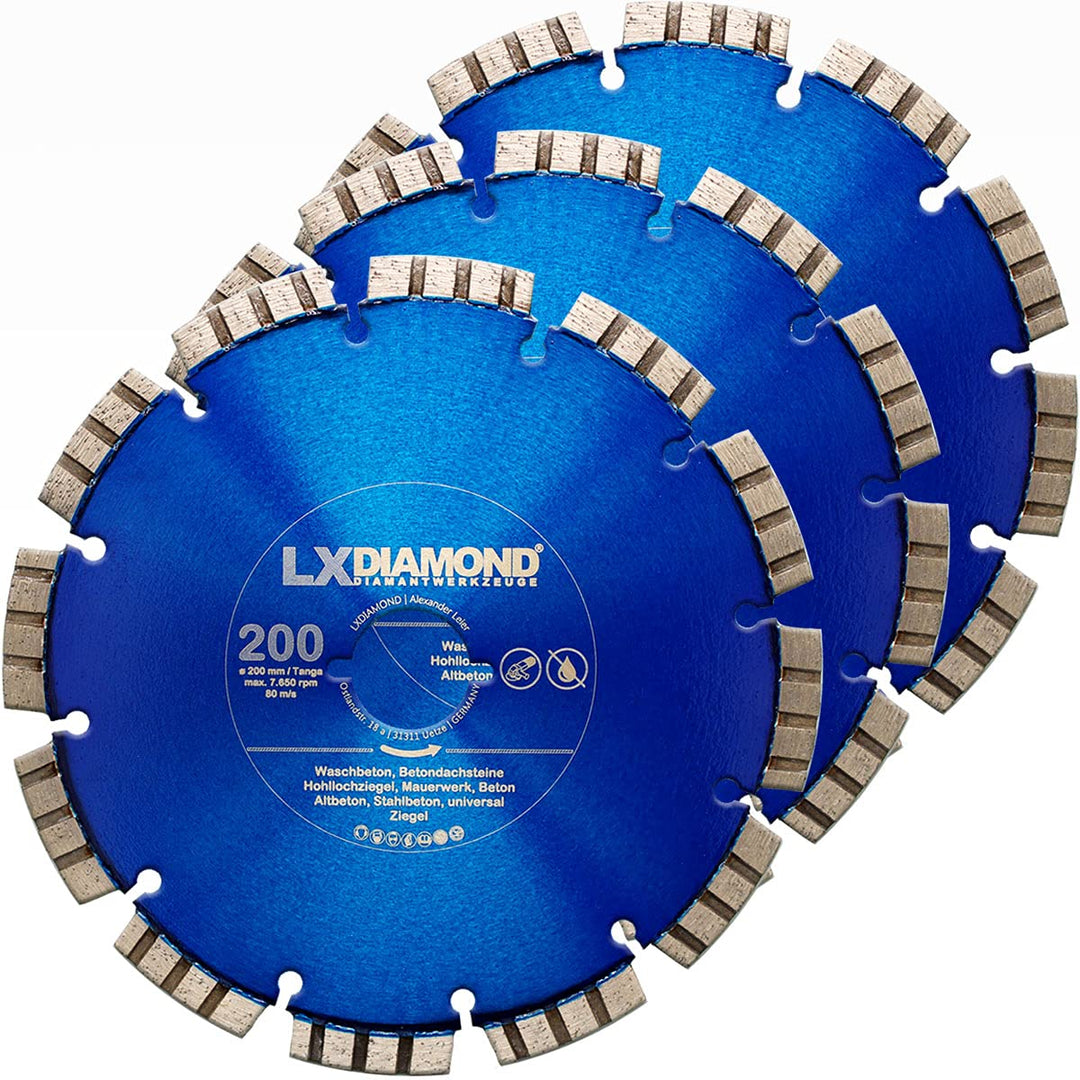 LXDIAMOND 3x Diamant-Trennscheibe 200mm für Beton Mauerwerk Stein passend für Lamello Tanga DX200 Fe