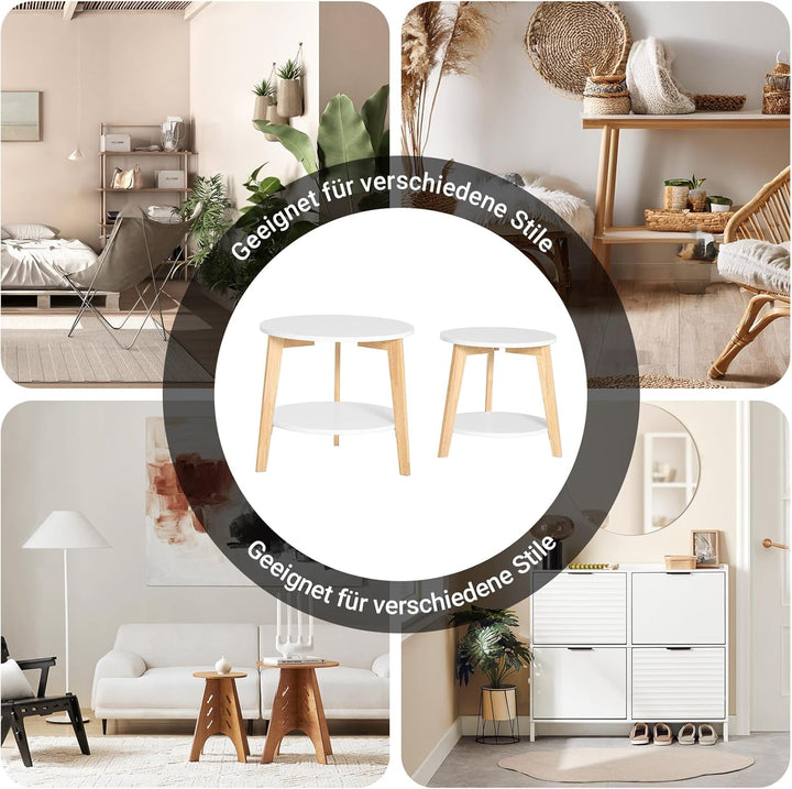 SoBuy FBT75-W 2er Set Beistelltisch mit runden Ablagen Couchtisch Sofatisch Kaffeetisch Wohnzimmerti
