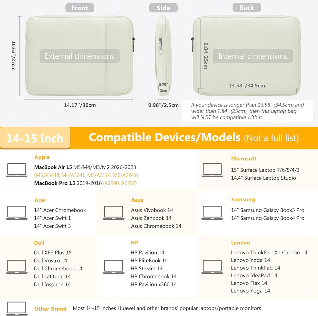 HYZUO 14-15 Zoll Laptop Tasche Set für MacBook Air 15 M4 M3 M2, MacBook Pro 15, 15" Surface Laptop,