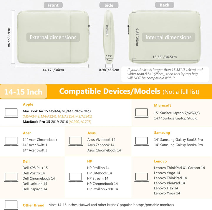 HYZUO 14-15 Zoll Laptop Tasche Set für MacBook Air 15 M4 M3 M2, MacBook Pro 15, 15" Surface Laptop,