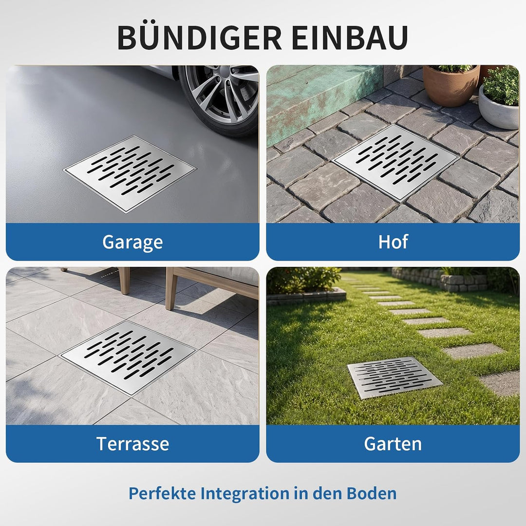 304 Edelstahl Abflussgitter 15 × 15 × 2 cm mit Rahmen 15X15X2cm, 15X15X2cm