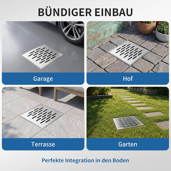 304 Edelstahl Abflussgitter 15 × 15 × 2 cm mit Rahmen 15X15X2cm, 15X15X2cm