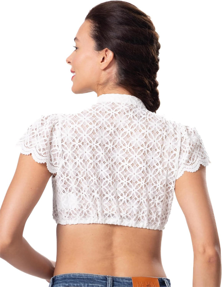 Dirndlwelle Dirndl Bluse Langarm Damen,Dirndlbluse 3/4 Arm Klassisch Rundhalsausschnitt Trachtenblus
