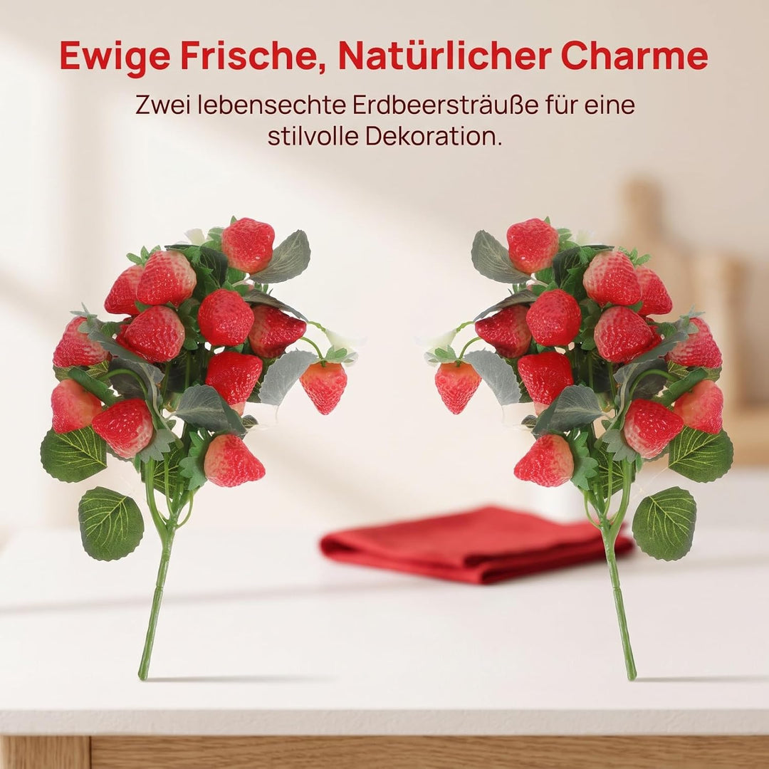 IMIKEYA 2 Stück Künstliche Erdbeerblumenstrauss aus PVC mit Lebensechtem Aussehen und Lebendigen Far