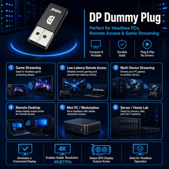 DP - DisplayPort Display & EDID Emulator Plug (2K: 2560x1600@30Hz, 4K: 4096x2160@60Hz) - DisplayPort