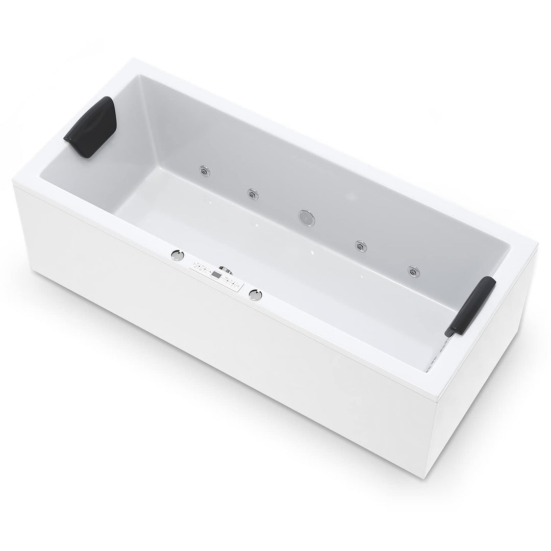 AQUADE Whirlpool Badewanne Wolfsburg Classic 170x75 cm mit LED Whirlpool Beleuchtung & Badekissen fü