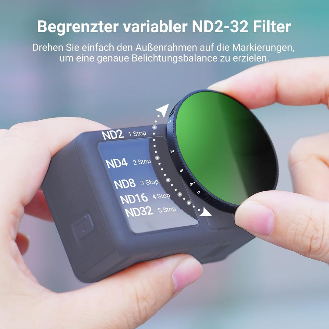 NEEWER Variabler ND Filter kompatibel mit DJI Osmo Action 5 Pro/4/3, ND2-32, 1-5 Stop, Snap On, mehr