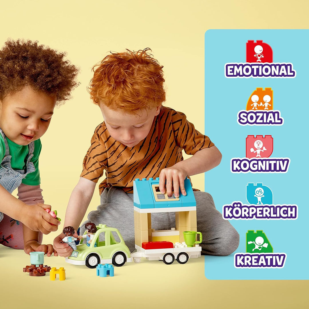 LEGO 10986 DUPLO Zuhause auf Rädern, Spielzeugauto mit grossen Steinen, Figuren und Spielzeugauto fü